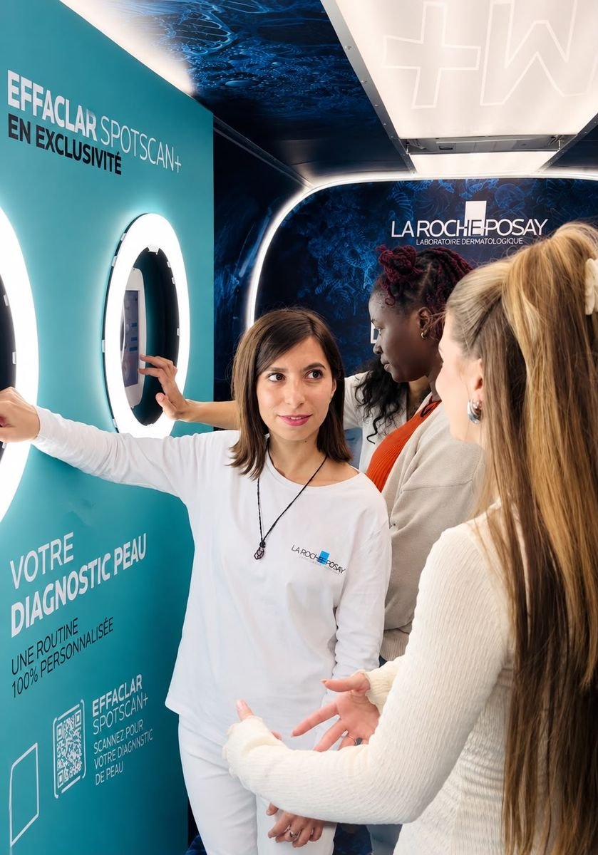 Laura en animation d’un stand beauté